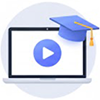 Icon of a laptop with a play button and graduation cap